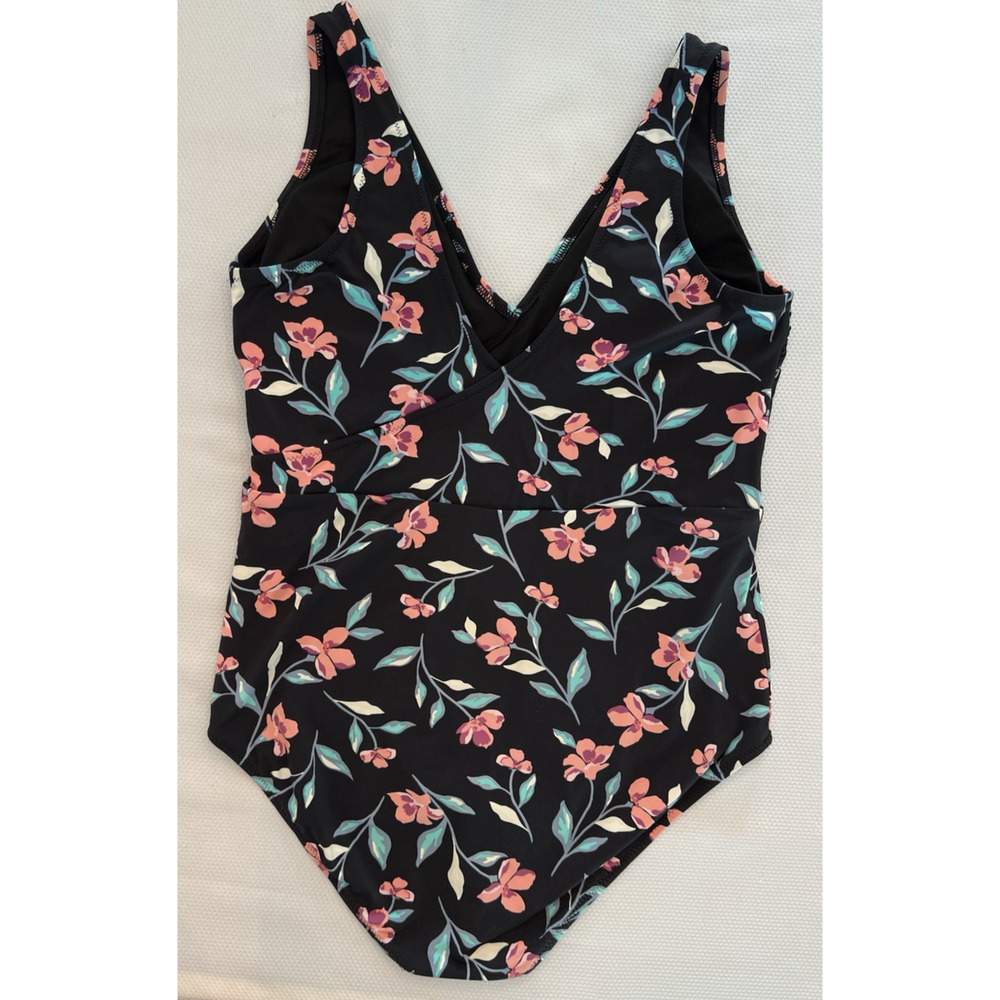 LANDS END SZ 16 Black Floral EUC‎ Beach Summer Vacation Pool Luxury V Neck Boat - Picture 3 of 9